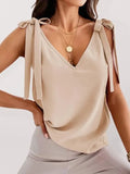 Bow V-neck Knit Women Tank Top - Women Tops & Blouses | LeStyleParfait-Women Tops