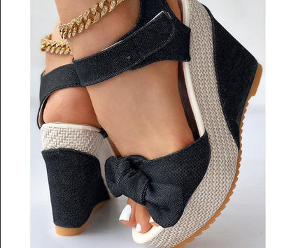 Bowtie Wedge Sandal Shoes - Wedge Shoes - LeStyleParfait