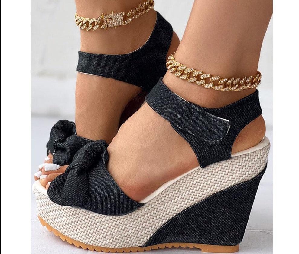 Bowtie Wedge Sandal Shoes - Wedge Shoes - LeStyleParfait