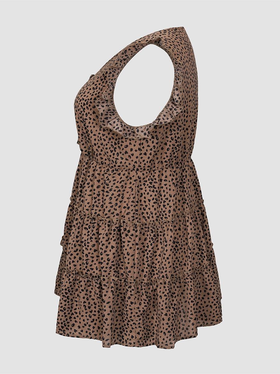 Brown Printed Sleeveless Dress - Mini Dress - LeStyleParfait