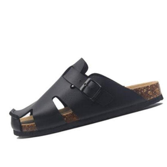 Buckle Leather Slip-On Sandals - Sandals - LeStyleParfait