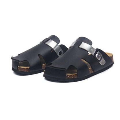 Buckle Leather Slip-On Sandals - Sandals - LeStyleParfait