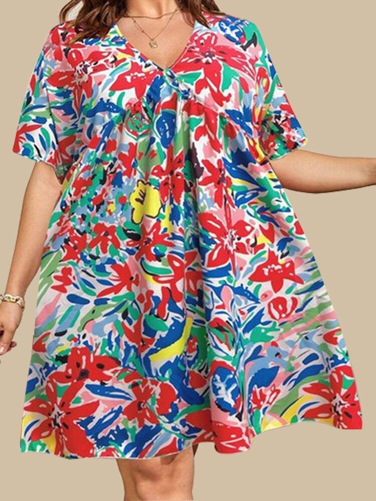Butterfly Sleeves Floral Plus Size Dress - Floral Dress - LeStyleParfait