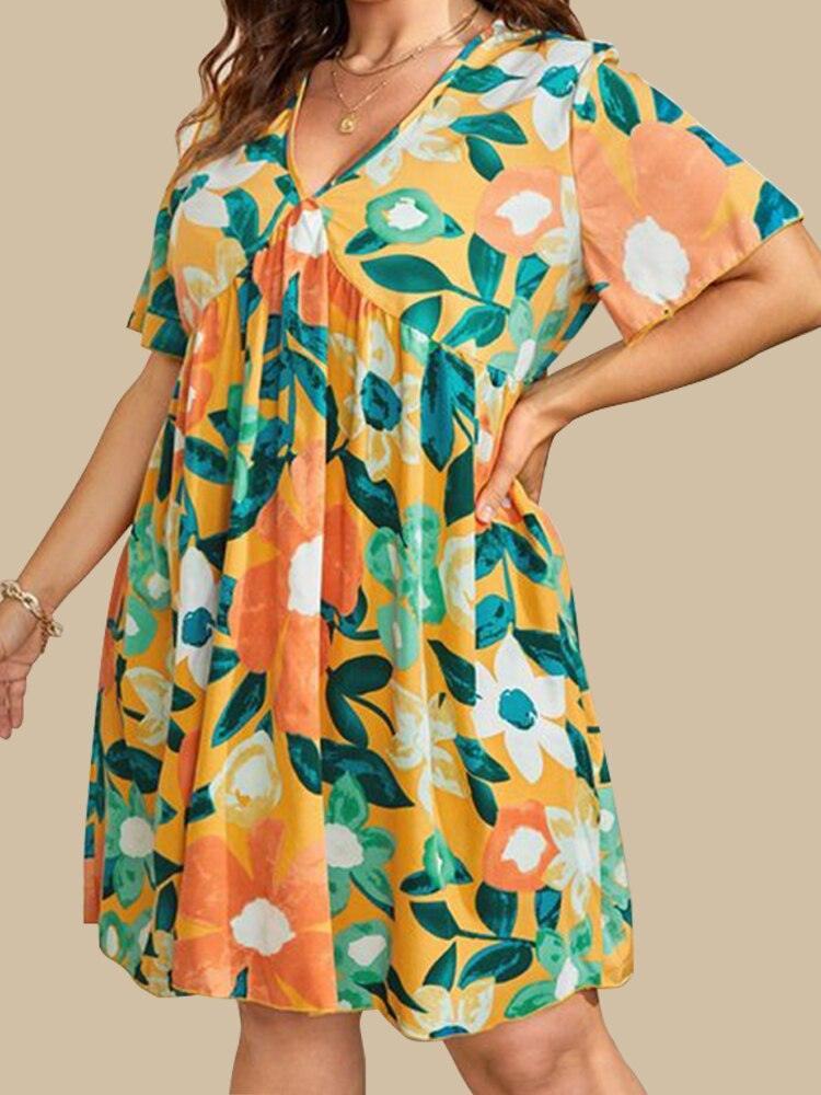 Butterfly Sleeves Floral Plus Size Dress - Floral Dress - LeStyleParfait
