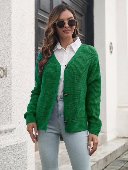 Button Loose Knit Cardigan Sweater - Cardigan Sweater - LeStyleParfait