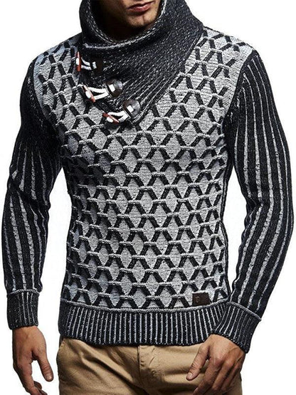 Buttoned Loose Men Turtleneck Sweater - Pullover Sweater - LeStyleParfait