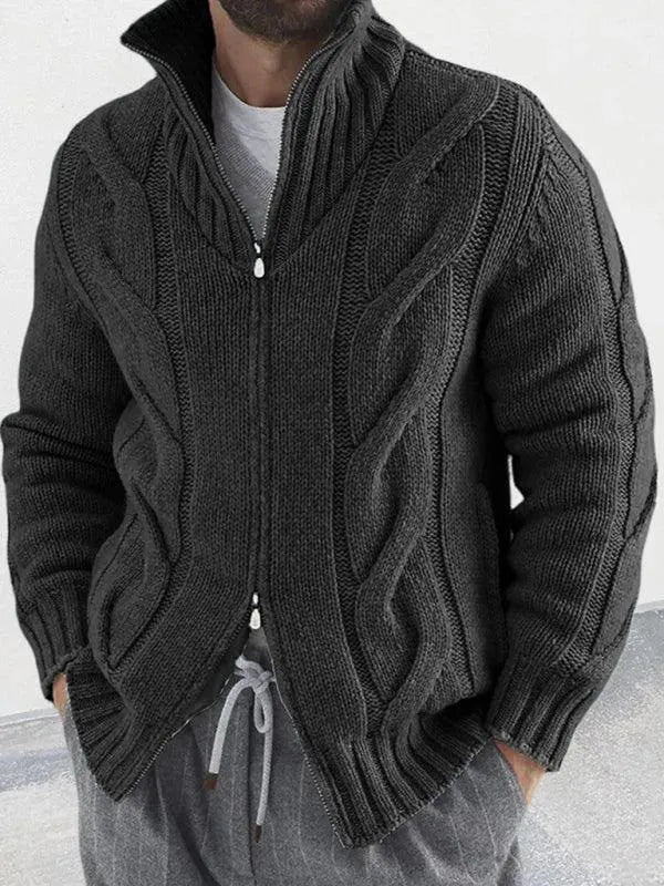 Cable Zipper Men Cardigan Turtleneck Sweater - Cardigan Sweater - LeStyleParfait