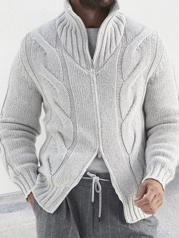 Cable Zipper Men Cardigan Turtleneck Sweater - Cardigan Sweater - LeStyleParfait