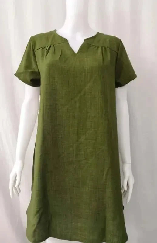 A-line,a-line dress,above-the-knee dress,casual,casual dress,ladies Wrinkle resistant,linen,linen dress,mini,Quick drying mini dress,relaxed,relaxed dress,shift,short sleeve,short sleeve dress,slip-on,slip-on dress,solid,solid dress,straight,straight dress,summer,summer dress,V-neck,v-neck dress-LeStyleParfait