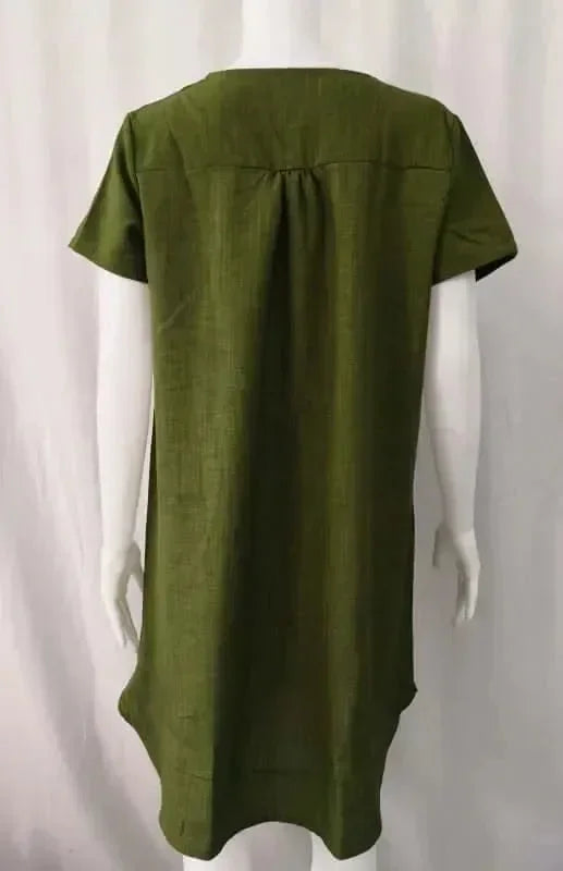 A-line,a-line dress,above-the-knee dress,casual,casual dress,ladies Wrinkle resistant,linen,linen dress,mini,Quick drying mini dress,relaxed,relaxed dress,shift,short sleeve,short sleeve dress,slip-on,slip-on dress,solid,solid dress,straight,straight dress,summer,summer dress,V-neck,v-neck dress-LeStyleParfait