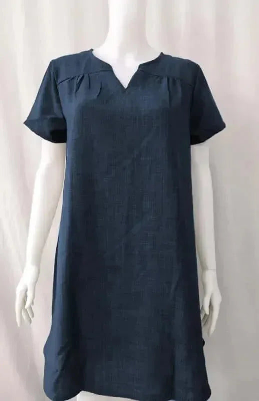 A-line,a-line dress,above-the-knee dress,casual,casual dress,ladies Wrinkle resistant,linen,linen dress,mini,Quick drying mini dress,relaxed,relaxed dress,shift,short sleeve,short sleeve dress,slip-on,slip-on dress,solid,solid dress,straight,straight dress,summer,summer dress,V-neck,v-neck dress-LeStyleParfait