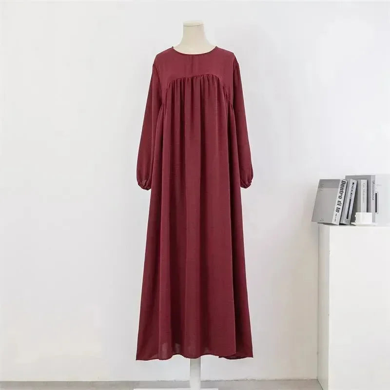 A-line,A-line dress,casual,casual dress,cotton,cotton dress,empire,ladies Wrinkle resistant,long sleeve,long sleeves dress,loose,loose fit dress,maxi,maxi dress,maxi hem dress,Quick drying maxi dress,round,round neckline dress,slip-on,slip-on dress,solid,solid dress,spring,spring dress,straight,straight dress-LeStyleParfait