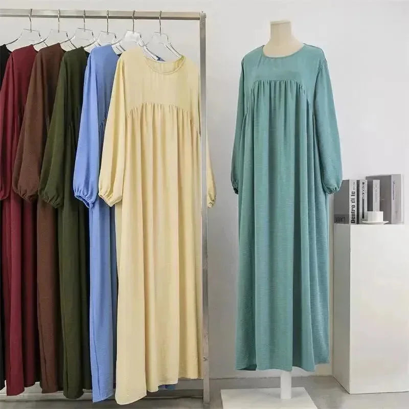 A-line,A-line dress,casual,casual dress,cotton,cotton dress,empire,ladies Wrinkle resistant,long sleeve,long sleeves dress,loose,loose fit dress,maxi,maxi dress,maxi hem dress,Quick drying maxi dress,round,round neckline dress,slip-on,slip-on dress,solid,solid dress,spring,spring dress,straight,straight dress-LeStyleParfait