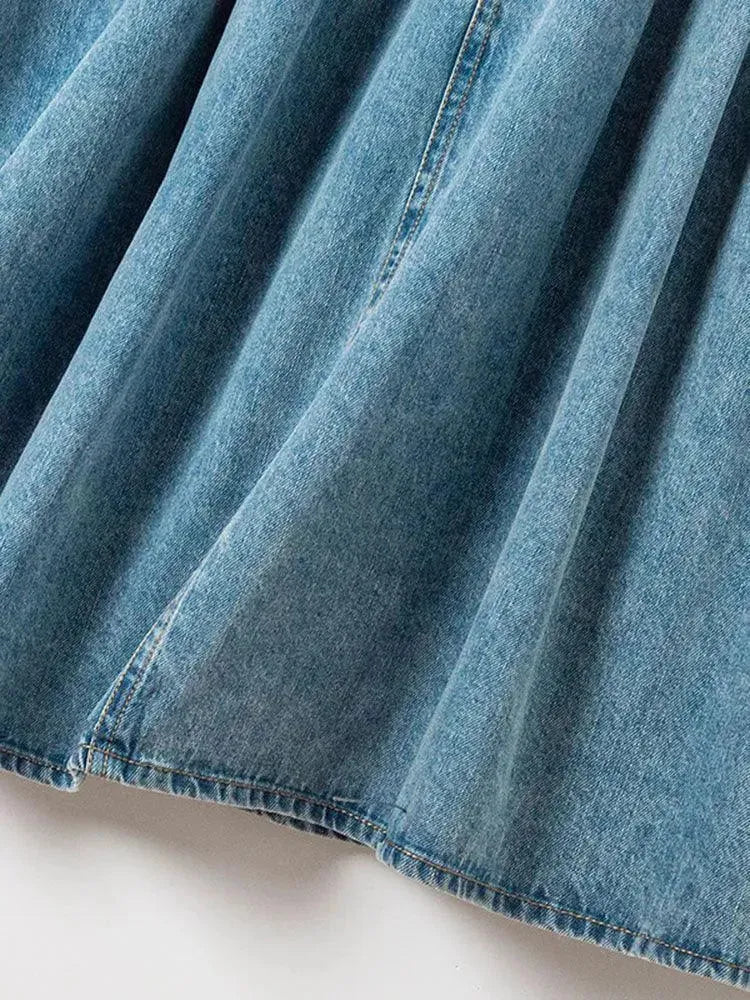 Casual Denim Blue Two-Piece Skirt Set - Two-Piece Skirt Set - LeStyleParfait