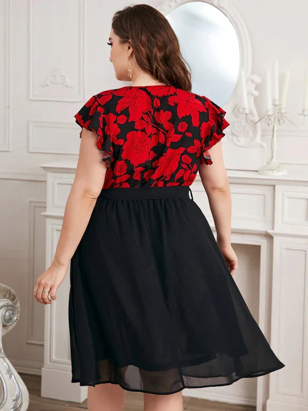 Casual Floral Flutter Sleeve Dress