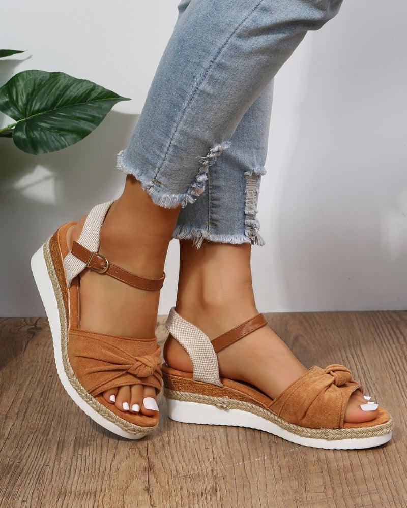 Casual Knot Wedges Sandals - Wedge Shoes - LeStyleParfait
