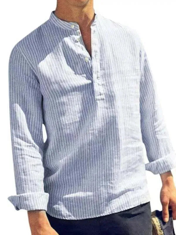 Casual Long Sleeve Striped Men Shirt - Long Sleeve Shirt - LeStyleParfait