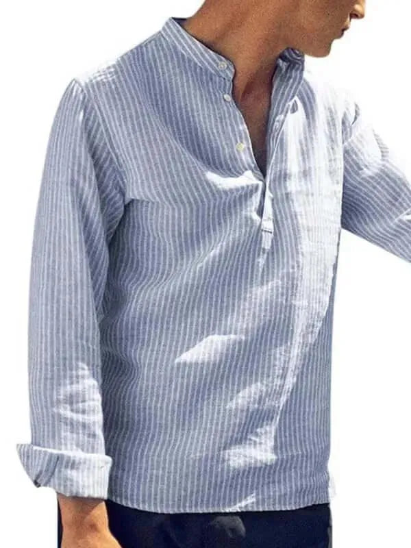Casual Long Sleeve Striped Men Shirt - Long Sleeve Shirt - LeStyleParfait