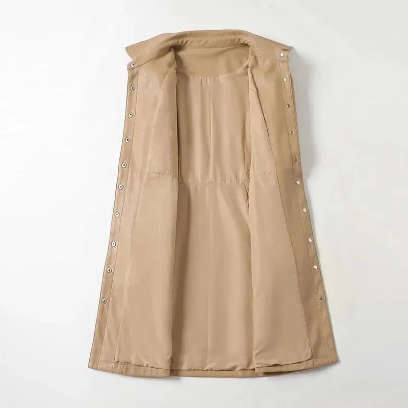 Casual Midi Leather Women Coat - Coat - LeStyleParfait