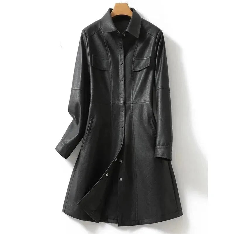 Casual Midi Leather Women Coat - Coat - LeStyleParfait
