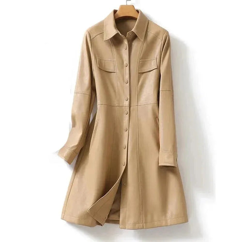 Casual Midi Leather Women Coat - Coat - LeStyleParfait