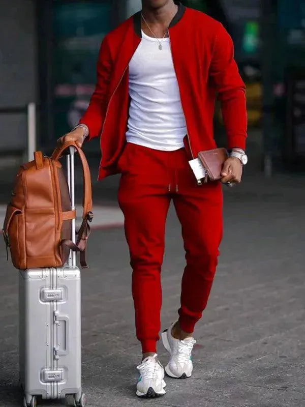 Men's Clothing Set Casual Zipper Plain-Solid Outfit Set - LeStyleParfait