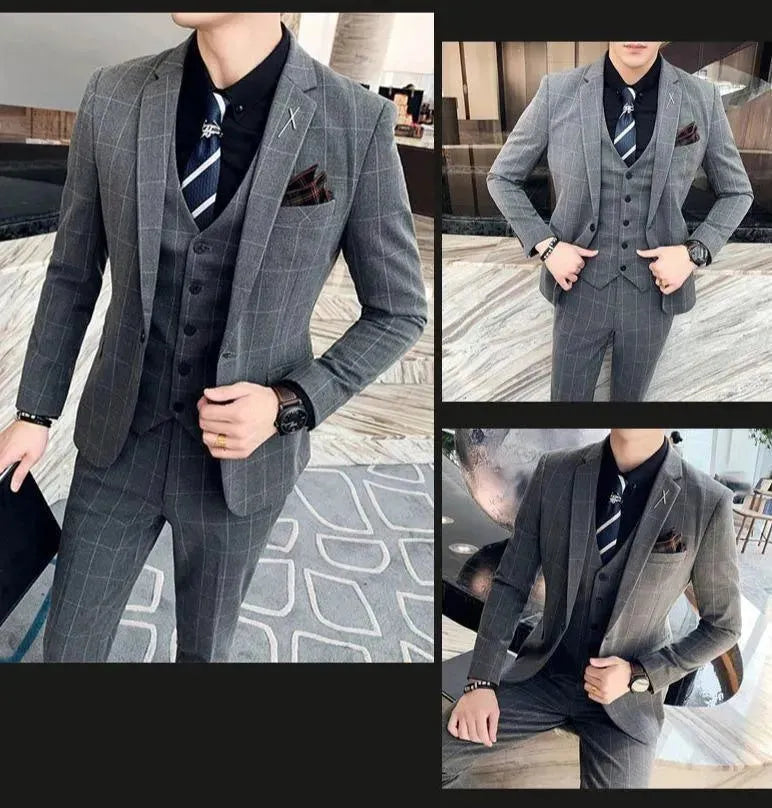 Checked Three Piece Suit - Plaid Suit - LeStyleParfait
