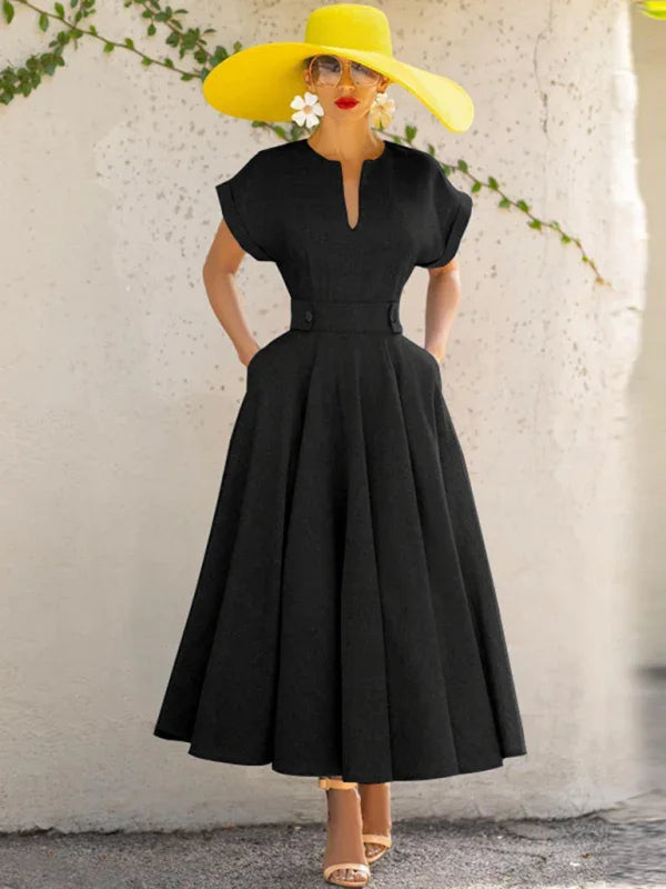 A-line,A-line dress,casual,casual dress,cotton,ladies Wrinkle resistant,midi,midi hemline dress,pockets,polyester dress,Quick drying midi dress,regular,regular fit dress,sleeveless,sleeveless dress,slip-on,slip-on dress,solid,solid dress,straight,summer,summer dress,V-neck,V-neck dress-LeStyleParfait