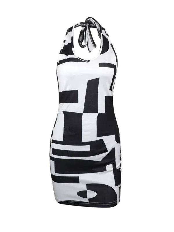 bodycon,bodycon dress,breathable mini dress,fitted dress,graphic,graphic dress,graphic mini dress,knit,ladies wrinkle resistant,mini,mini dress,mini hem dress,party,party dress,quick drying,sheath,sleeveless,sleeveless dress,slip-on,slip-on dress,spandex dress,straight,straight dress,summer,summer dress,V-neck,v-neck dress-LeStyleParfait