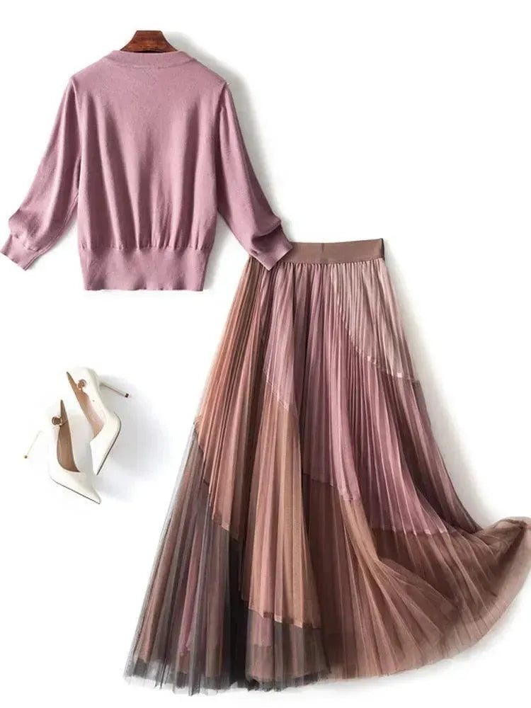 Chic Casual Women Knit Two-Piece Skirt Set - Knit Skirt Set - LeStyleParfait