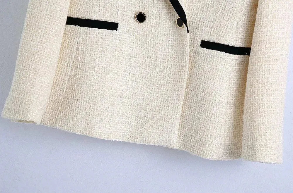 Chic Off-White Tweed Blazer Women - Vintage - Patchwork - Tweed Blazer - LeStyleParfait