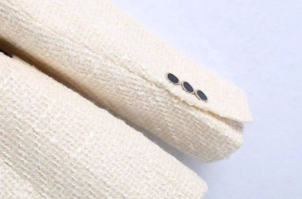 Chic Off-White Tweed Blazer Women - Vintage - Patchwork - Tweed Blazer - LeStyleParfait