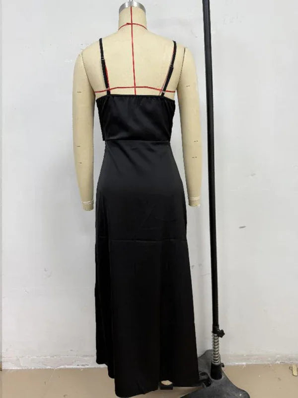 Chic Satin Cowl Neck Midi Dress