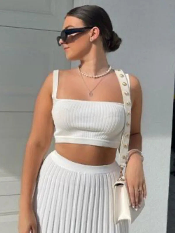 Chic Women Casual Ribbed Two-Piece Set - Casual Ribbed Two-Piece Set - LeStyleParfait