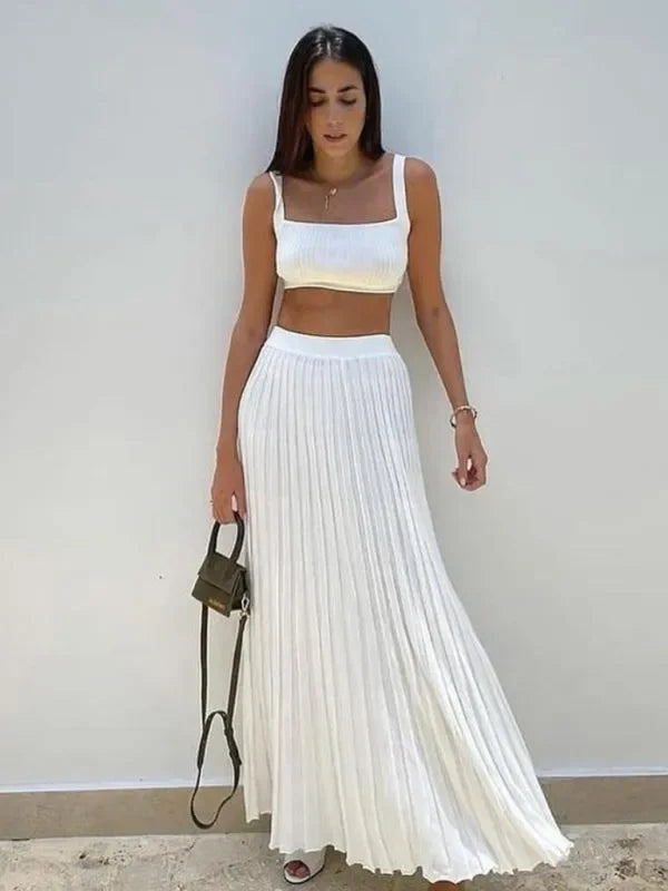 Chic Women Casual Ribbed Two-Piece Set - Casual Ribbed Two-Piece Set - LeStyleParfait