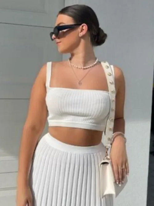 Chic Women Casual Ribbed Two-Piece Set - Casual Ribbed Two-Piece Set - LeStyleParfait