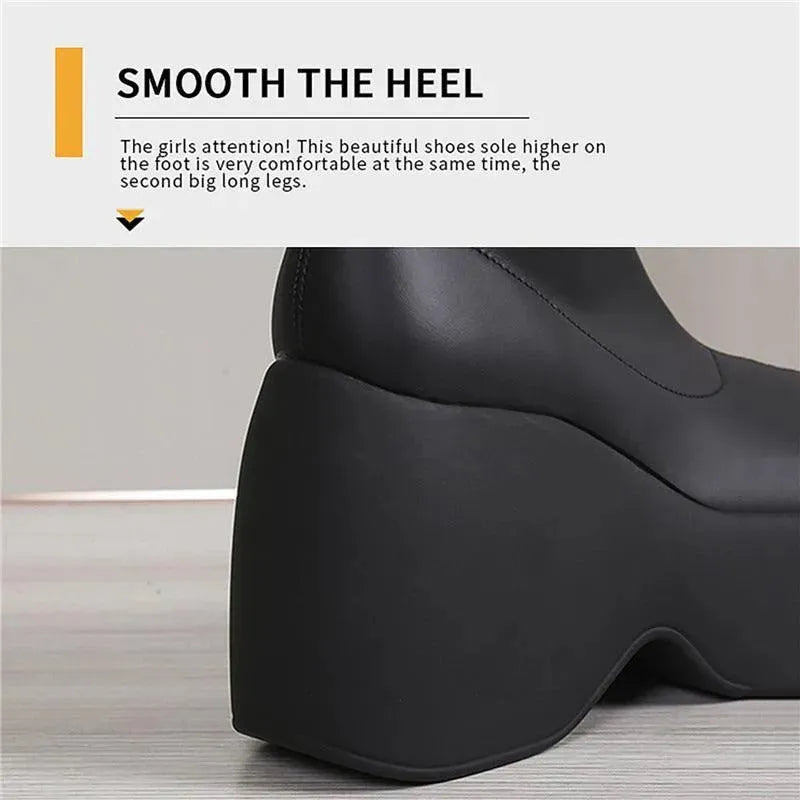 Chunky Black Block Platform Boots - Wedge Shoes - LeStyleParfait
