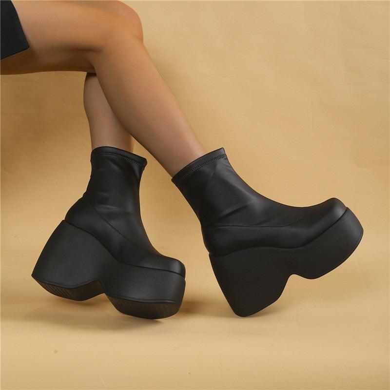 Chunky Black Block Platform Boots - Wedge Shoes - LeStyleParfait