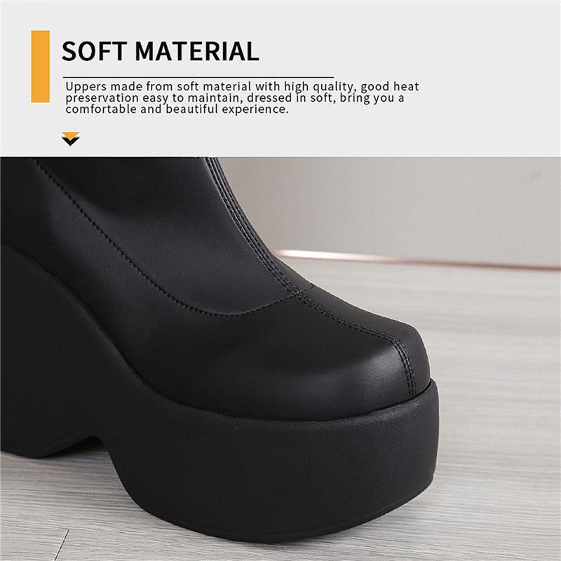 Chunky Black Block Platform Boots - Wedge Shoes - LeStyleParfait