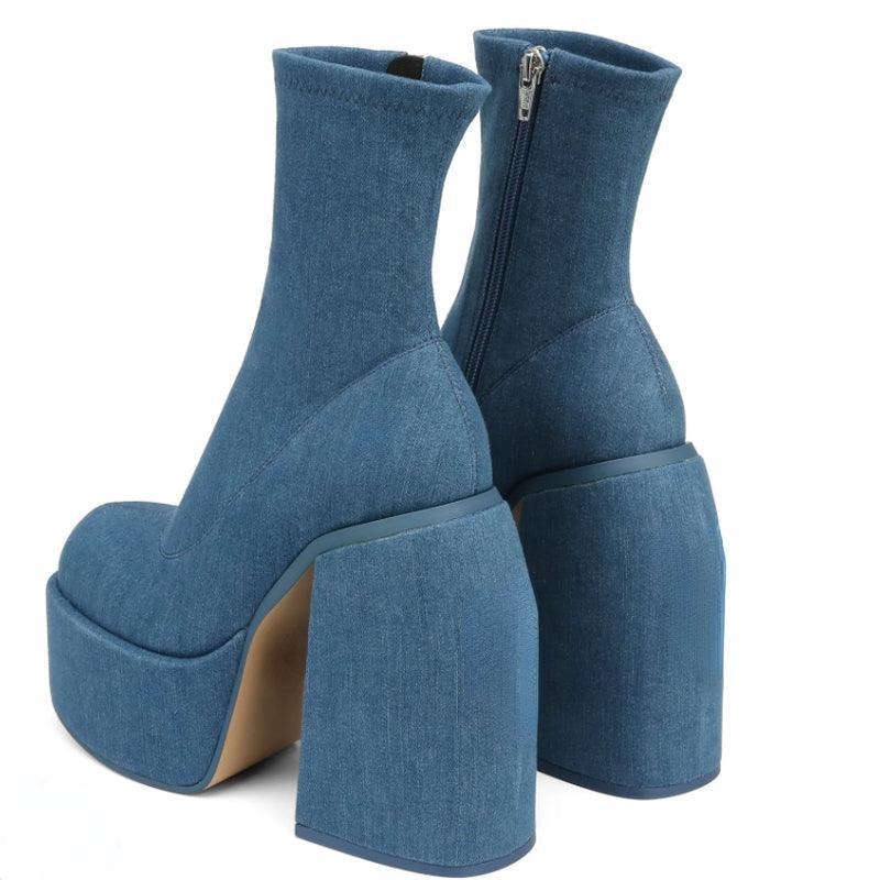 Chunky Jeans Platform Boots - Wedge Shoes - LeStyleParfait