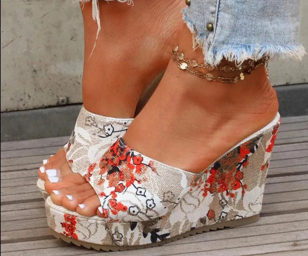 Chunky Printed Wedge Sandals - Wedge Shoes - LeStyleParfait