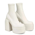Chunky White Block Platform Boots - Wedge Shoes - LeStyleParfait