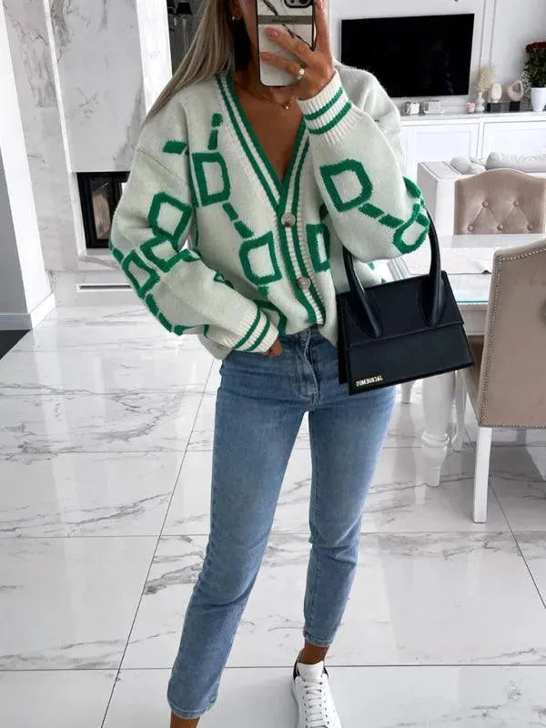Contrast Drop-Sleeve Cardigan Sweater - Cardigan Sweater - LeStyleParfait