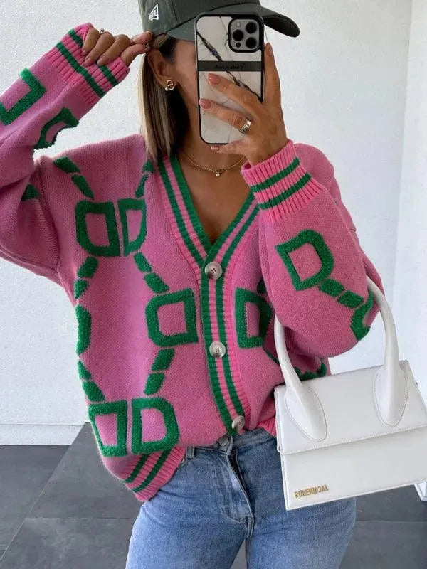 Contrast Drop-Sleeve Cardigan Sweater - Cardigan Sweater - LeStyleParfait