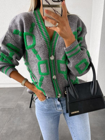 Contrast Drop-Sleeve Cardigan Sweater - Cardigan Sweater - LeStyleParfait