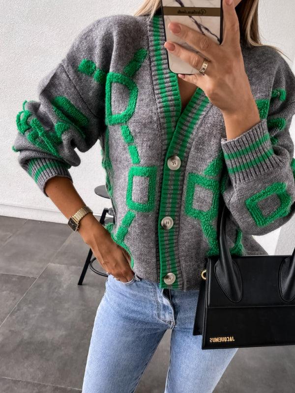 Contrast Drop-Sleeve Cardigan Sweater - Cardigan Sweater - LeStyleParfait