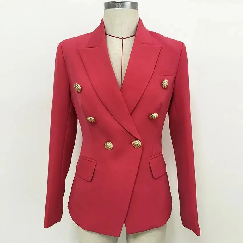 Coral Red Blazer Women - Casual - Plain-Solid - Double-Breasted Blazer - LeStyleParfait