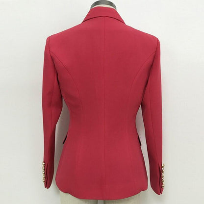 Coral Red Blazer Women - Casual - Plain-Solid - Double-Breasted Blazer - LeStyleParfait