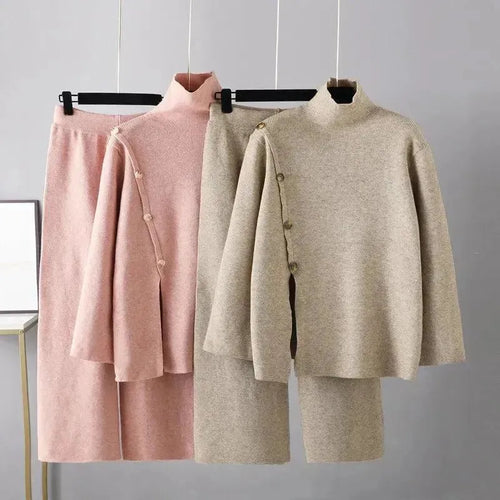 Cozy Casual Wool Two-Piece Pants Set - Casual Pants Set - LeStyleParfait