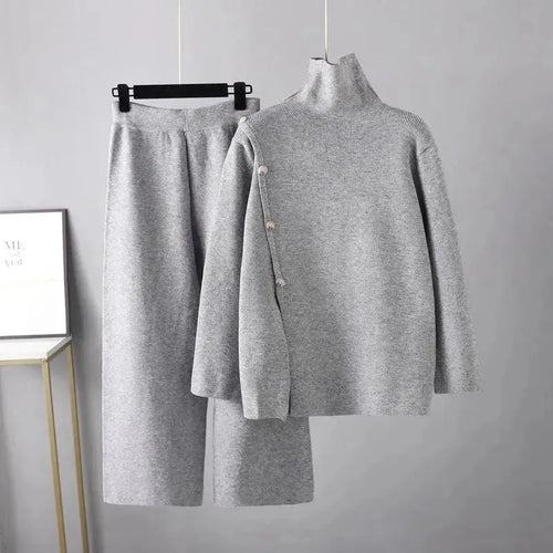 Cozy Casual Wool Two-Piece Pants Set - Casual Pants Set - LeStyleParfait